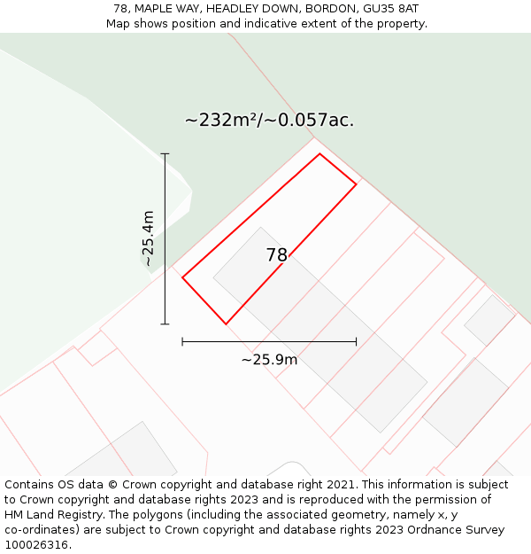 78, MAPLE WAY, HEADLEY DOWN, BORDON, GU35 8AT: Plot and title map