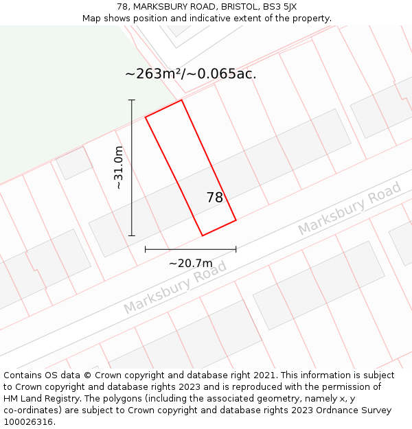 78, MARKSBURY ROAD, BRISTOL, BS3 5JX: Plot and title map