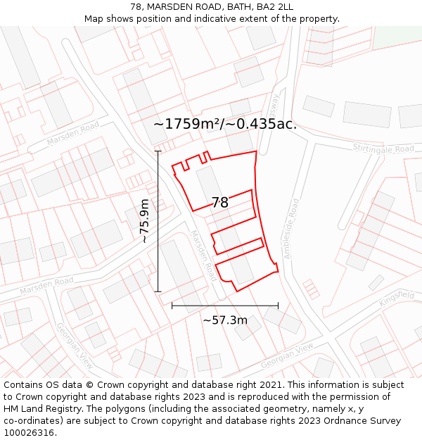 78, MARSDEN ROAD, BATH, BA2 2LL: Plot and title map