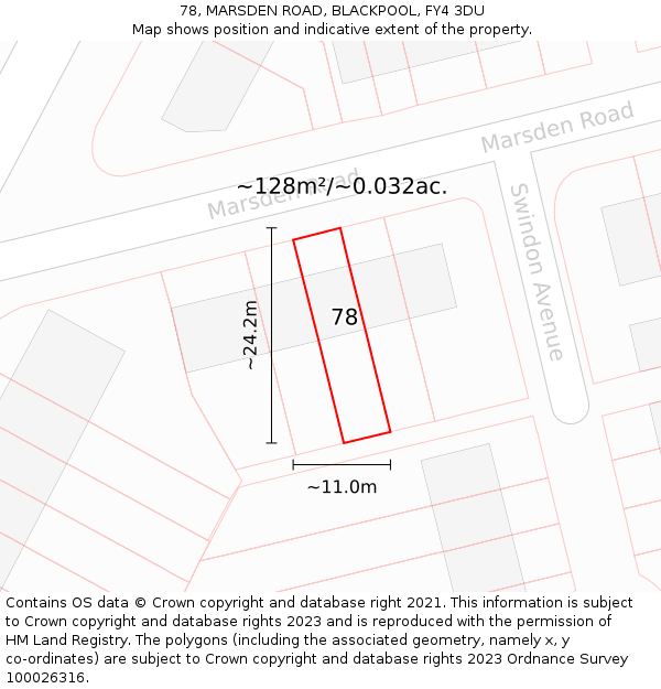 78, MARSDEN ROAD, BLACKPOOL, FY4 3DU: Plot and title map