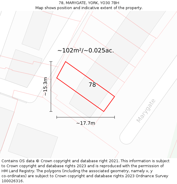 78, MARYGATE, YORK, YO30 7BH: Plot and title map