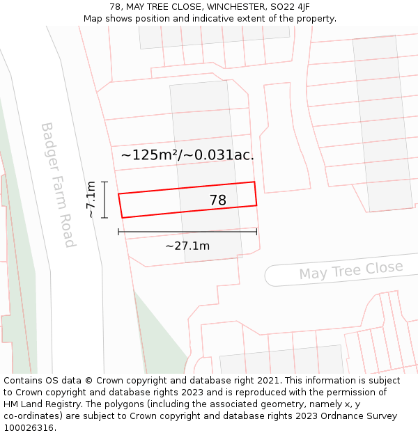 78, MAY TREE CLOSE, WINCHESTER, SO22 4JF: Plot and title map