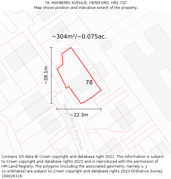 78, MAYBERRY AVENUE, HEREFORD, HR2 7QT: Plot and title map