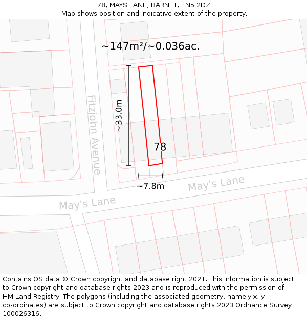 78, MAYS LANE, BARNET, EN5 2DZ: Plot and title map