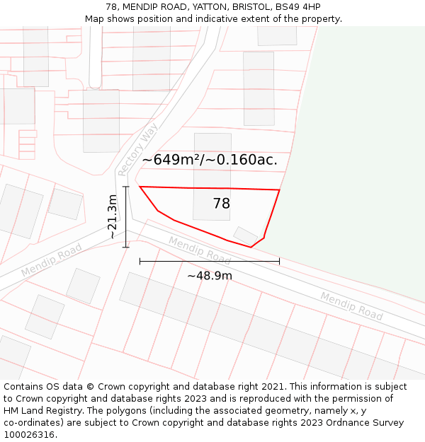 78, MENDIP ROAD, YATTON, BRISTOL, BS49 4HP: Plot and title map