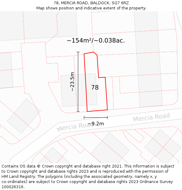 78, MERCIA ROAD, BALDOCK, SG7 6RZ: Plot and title map