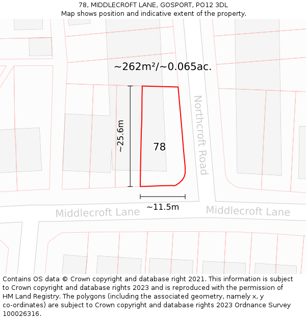 78, MIDDLECROFT LANE, GOSPORT, PO12 3DL: Plot and title map