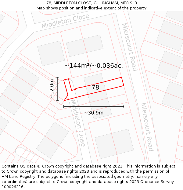 78, MIDDLETON CLOSE, GILLINGHAM, ME8 9LR: Plot and title map