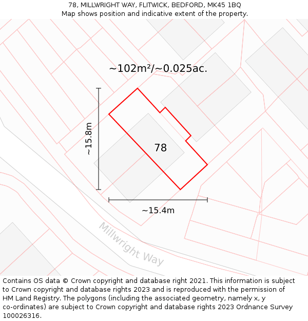 78, MILLWRIGHT WAY, FLITWICK, BEDFORD, MK45 1BQ: Plot and title map
