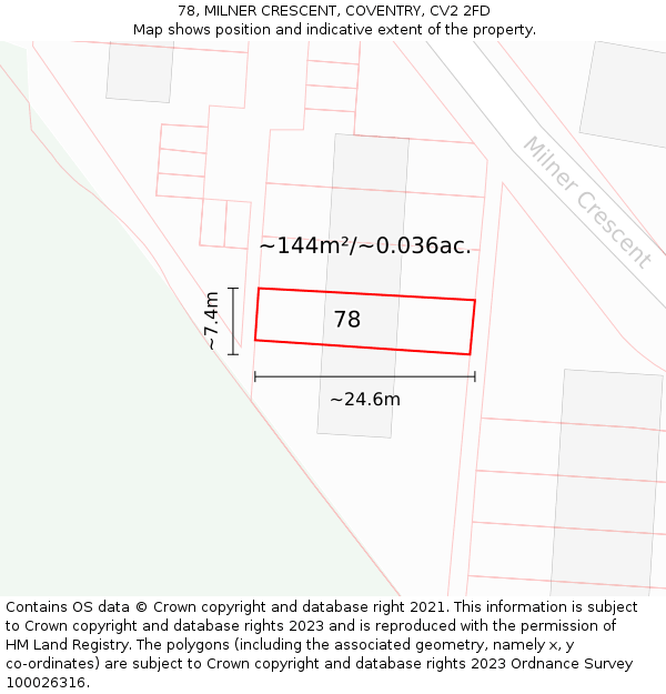 78, MILNER CRESCENT, COVENTRY, CV2 2FD: Plot and title map
