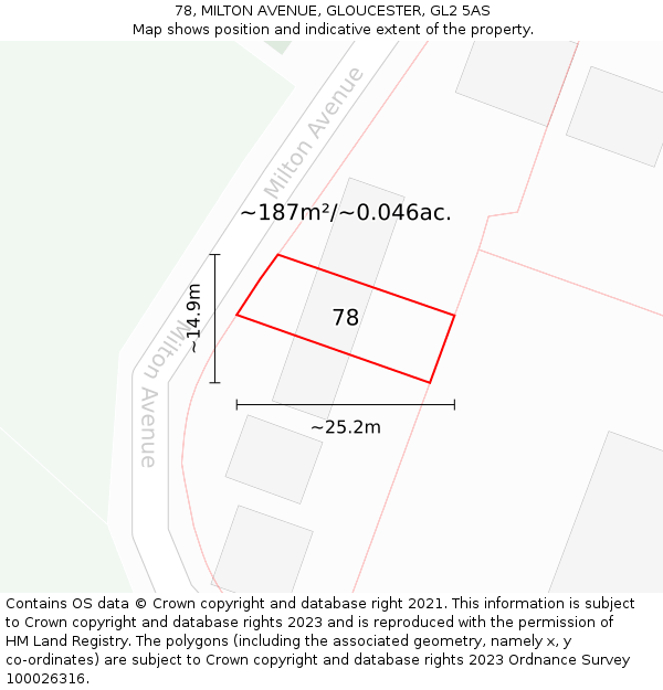 78, MILTON AVENUE, GLOUCESTER, GL2 5AS: Plot and title map
