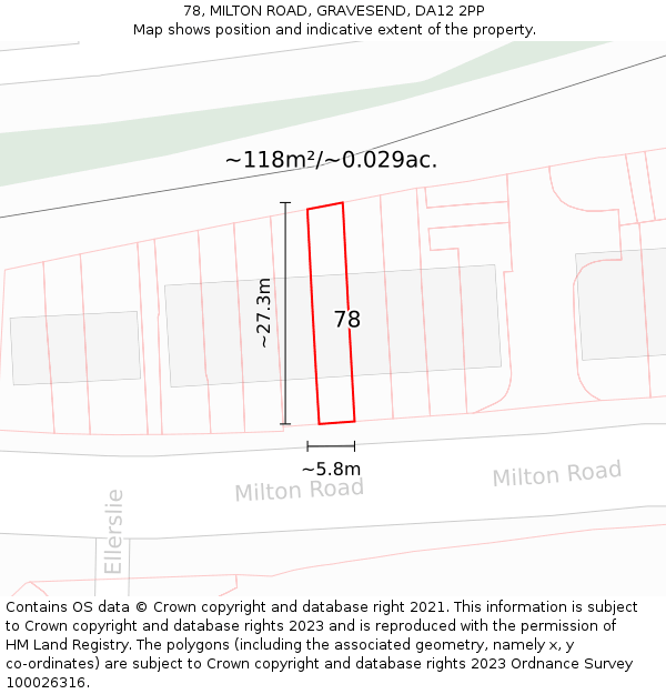 78, MILTON ROAD, GRAVESEND, DA12 2PP: Plot and title map