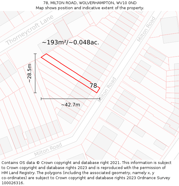 78, MILTON ROAD, WOLVERHAMPTON, WV10 0ND: Plot and title map