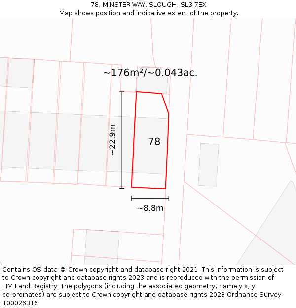 78, MINSTER WAY, SLOUGH, SL3 7EX: Plot and title map