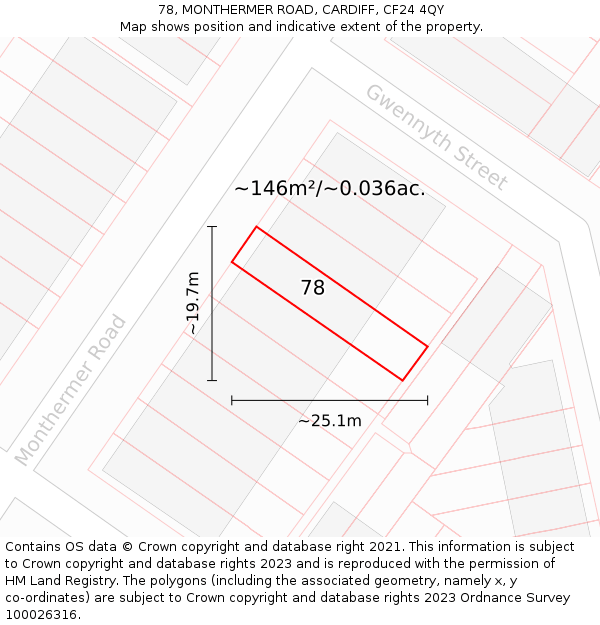 78, MONTHERMER ROAD, CARDIFF, CF24 4QY: Plot and title map
