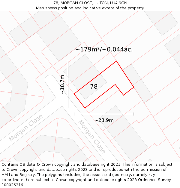 78, MORGAN CLOSE, LUTON, LU4 9GN: Plot and title map