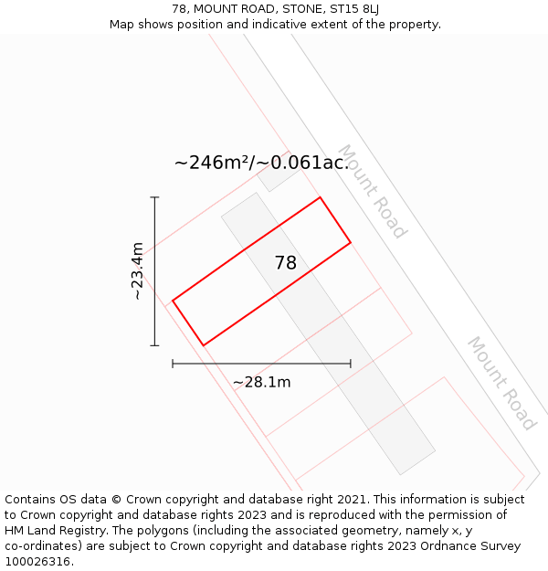 78, MOUNT ROAD, STONE, ST15 8LJ: Plot and title map