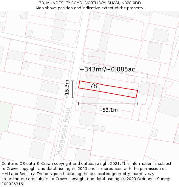 78, MUNDESLEY ROAD, NORTH WALSHAM, NR28 0DB: Plot and title map