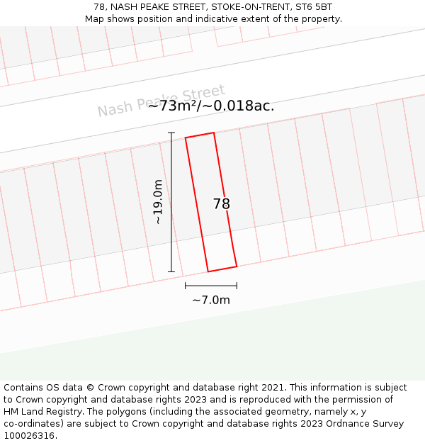 78, NASH PEAKE STREET, STOKE-ON-TRENT, ST6 5BT: Plot and title map