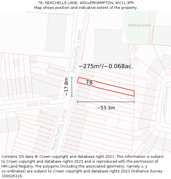 78, NEACHELLS LANE, WOLVERHAMPTON, WV11 3PR: Plot and title map