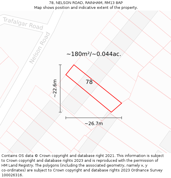 78, NELSON ROAD, RAINHAM, RM13 8AP: Plot and title map