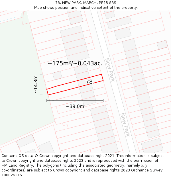 78, NEW PARK, MARCH, PE15 8RS: Plot and title map