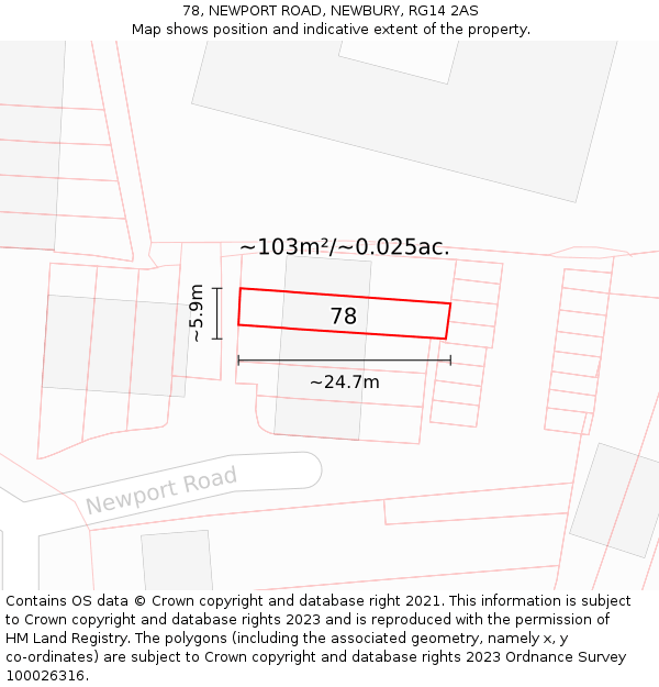 78, NEWPORT ROAD, NEWBURY, RG14 2AS: Plot and title map