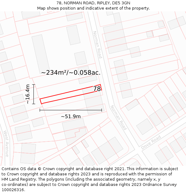 78, NORMAN ROAD, RIPLEY, DE5 3GN: Plot and title map