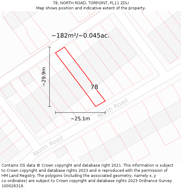 78, NORTH ROAD, TORPOINT, PL11 2DU: Plot and title map