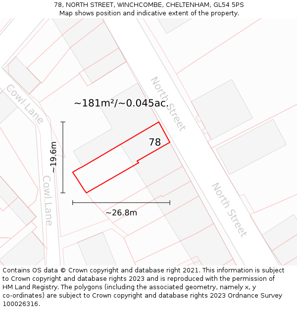 78, NORTH STREET, WINCHCOMBE, CHELTENHAM, GL54 5PS: Plot and title map