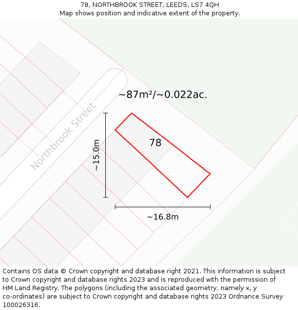 78, NORTHBROOK STREET, LEEDS, LS7 4QH: Plot and title map