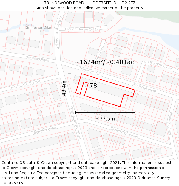78, NORWOOD ROAD, HUDDERSFIELD, HD2 2TZ: Plot and title map
