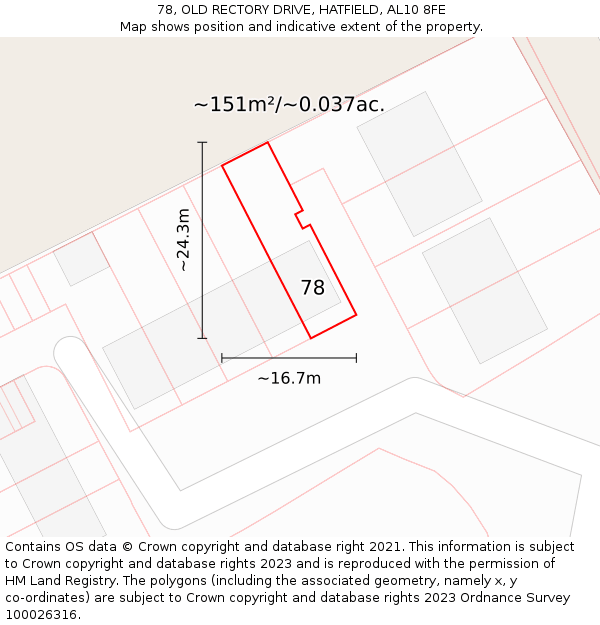 78, OLD RECTORY DRIVE, HATFIELD, AL10 8FE: Plot and title map