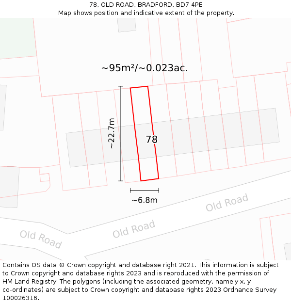 78, OLD ROAD, BRADFORD, BD7 4PE: Plot and title map