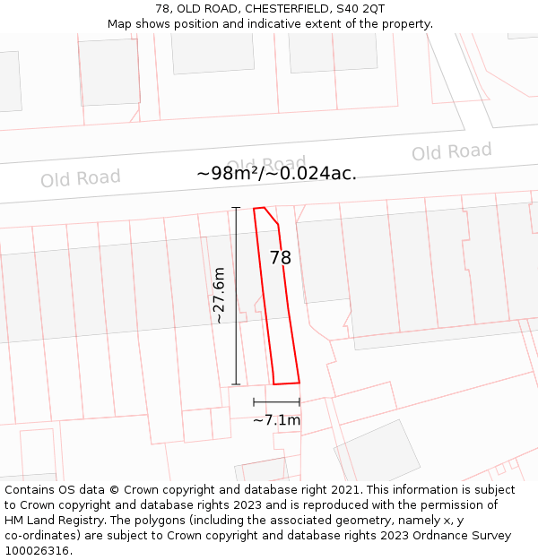 78, OLD ROAD, CHESTERFIELD, S40 2QT: Plot and title map
