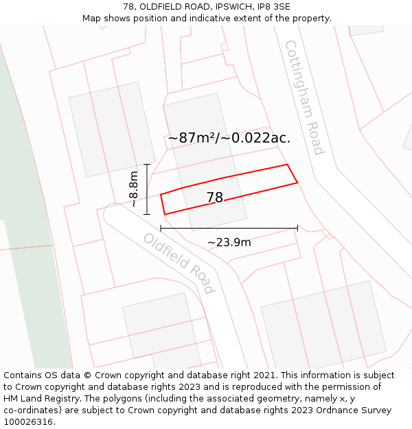 78, OLDFIELD ROAD, IPSWICH, IP8 3SE: Plot and title map