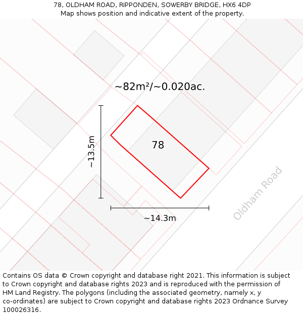78, OLDHAM ROAD, RIPPONDEN, SOWERBY BRIDGE, HX6 4DP: Plot and title map