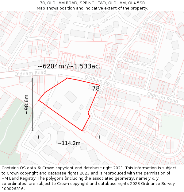 78, OLDHAM ROAD, SPRINGHEAD, OLDHAM, OL4 5SR: Plot and title map