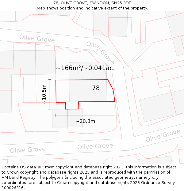 78, OLIVE GROVE, SWINDON, SN25 3DB: Plot and title map