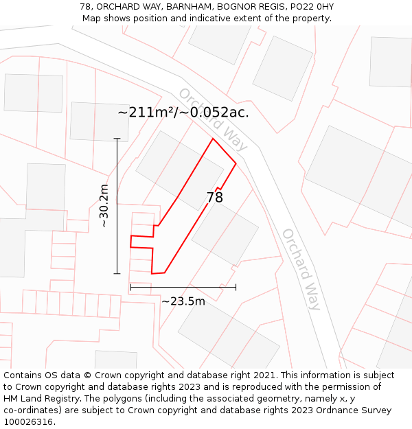 78, ORCHARD WAY, BARNHAM, BOGNOR REGIS, PO22 0HY: Plot and title map