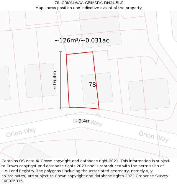 78, ORION WAY, GRIMSBY, DN34 5UF: Plot and title map