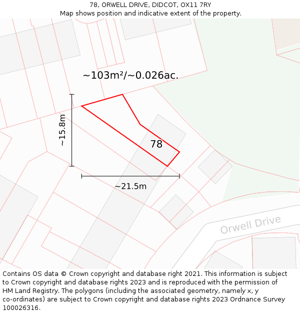 78, ORWELL DRIVE, DIDCOT, OX11 7RY: Plot and title map