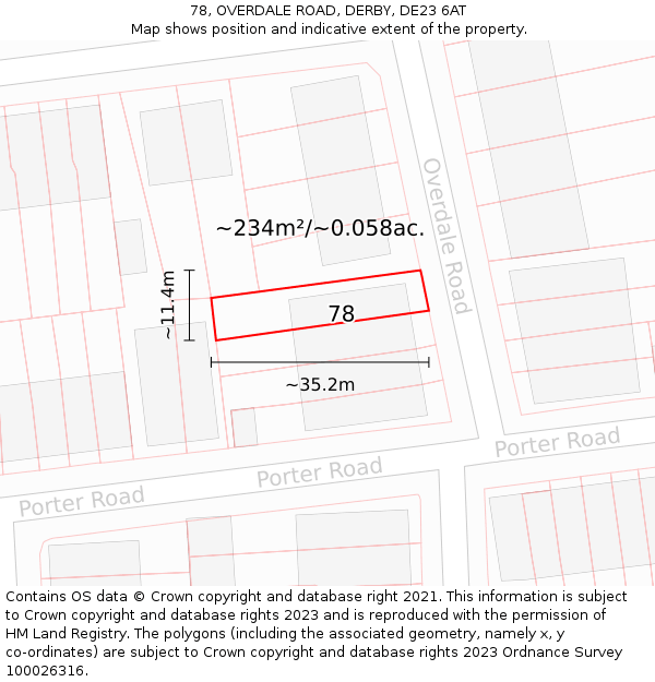 78, OVERDALE ROAD, DERBY, DE23 6AT: Plot and title map