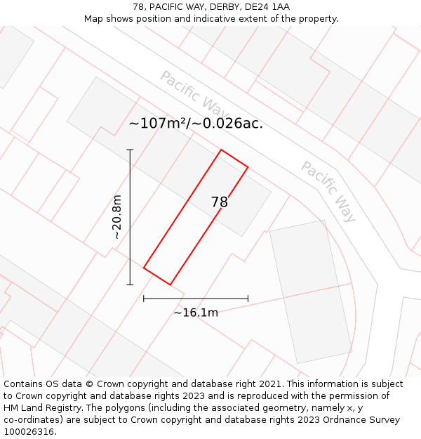 78, PACIFIC WAY, DERBY, DE24 1AA: Plot and title map