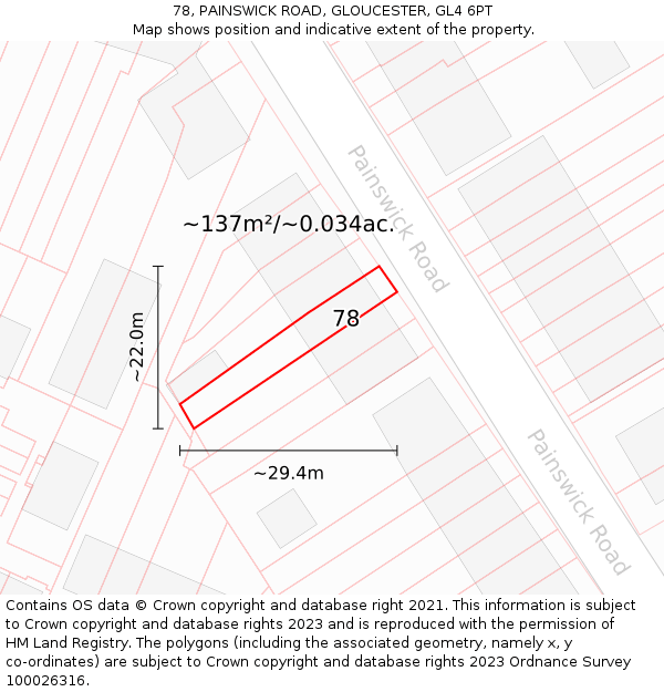 78, PAINSWICK ROAD, GLOUCESTER, GL4 6PT: Plot and title map
