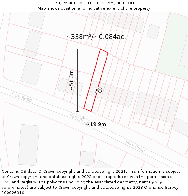 78, PARK ROAD, BECKENHAM, BR3 1QH: Plot and title map