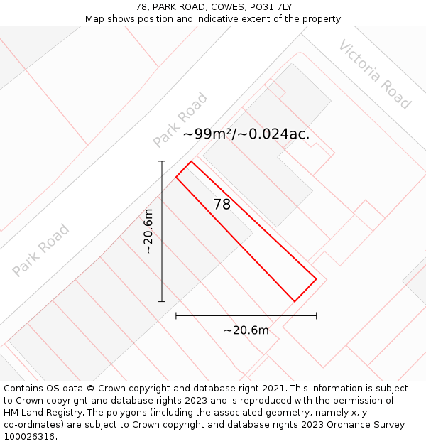 78, PARK ROAD, COWES, PO31 7LY: Plot and title map