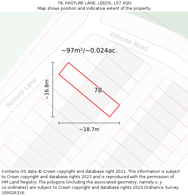 78, PASTURE LANE, LEEDS, LS7 4QN: Plot and title map
