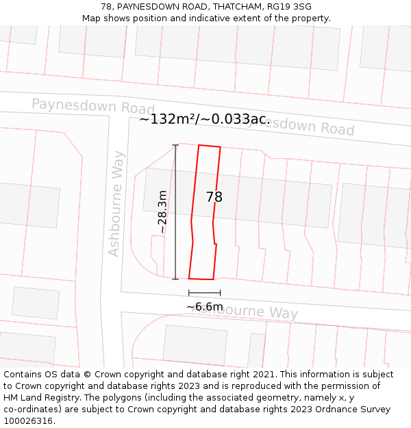 78, PAYNESDOWN ROAD, THATCHAM, RG19 3SG: Plot and title map