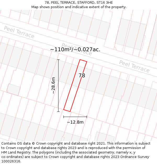 78, PEEL TERRACE, STAFFORD, ST16 3HE: Plot and title map